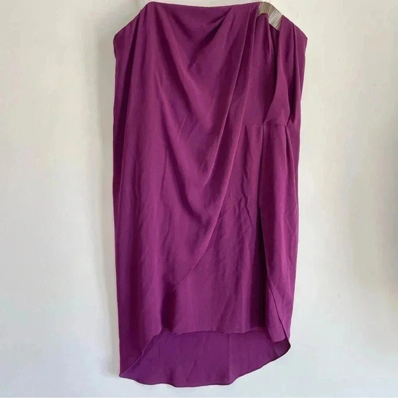 Halston Heritage Draped Mini Dress Purple Beaded Wrap Sleeveless Strapless 12 - Picture 4 of 13